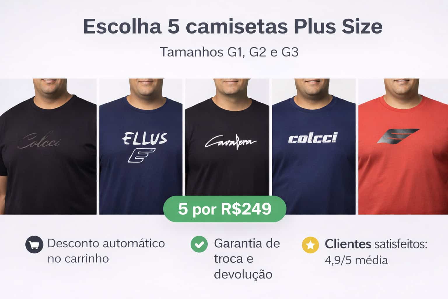 Camisetas Plus Size G1 G2 G3 5 por R$199