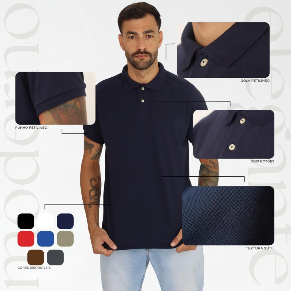 Polo Elastano Minimalista Lisa Marinho #CP485 - Imagem 2