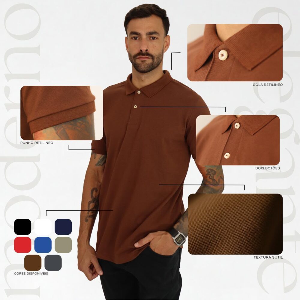 Polo Elastano Minimalista Lisa Marrom #CP484 - Imagem 2