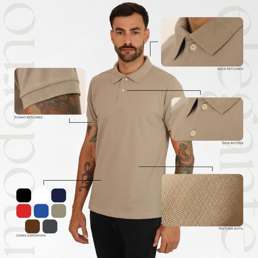 Polo Elastano Minimalista Lisa Bege #CP483 - Imagem 2