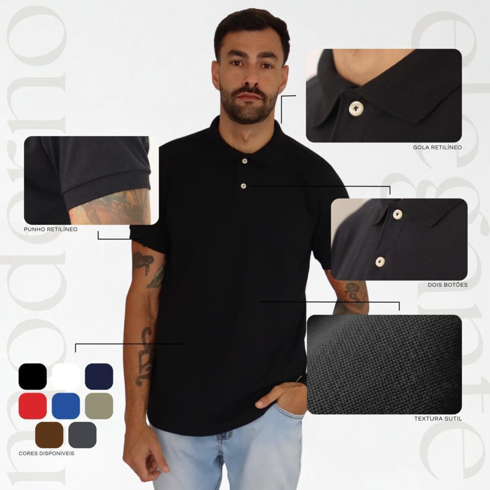 Polo Elastano Minimalista Lisa Preto #CP486 - Imagem 2